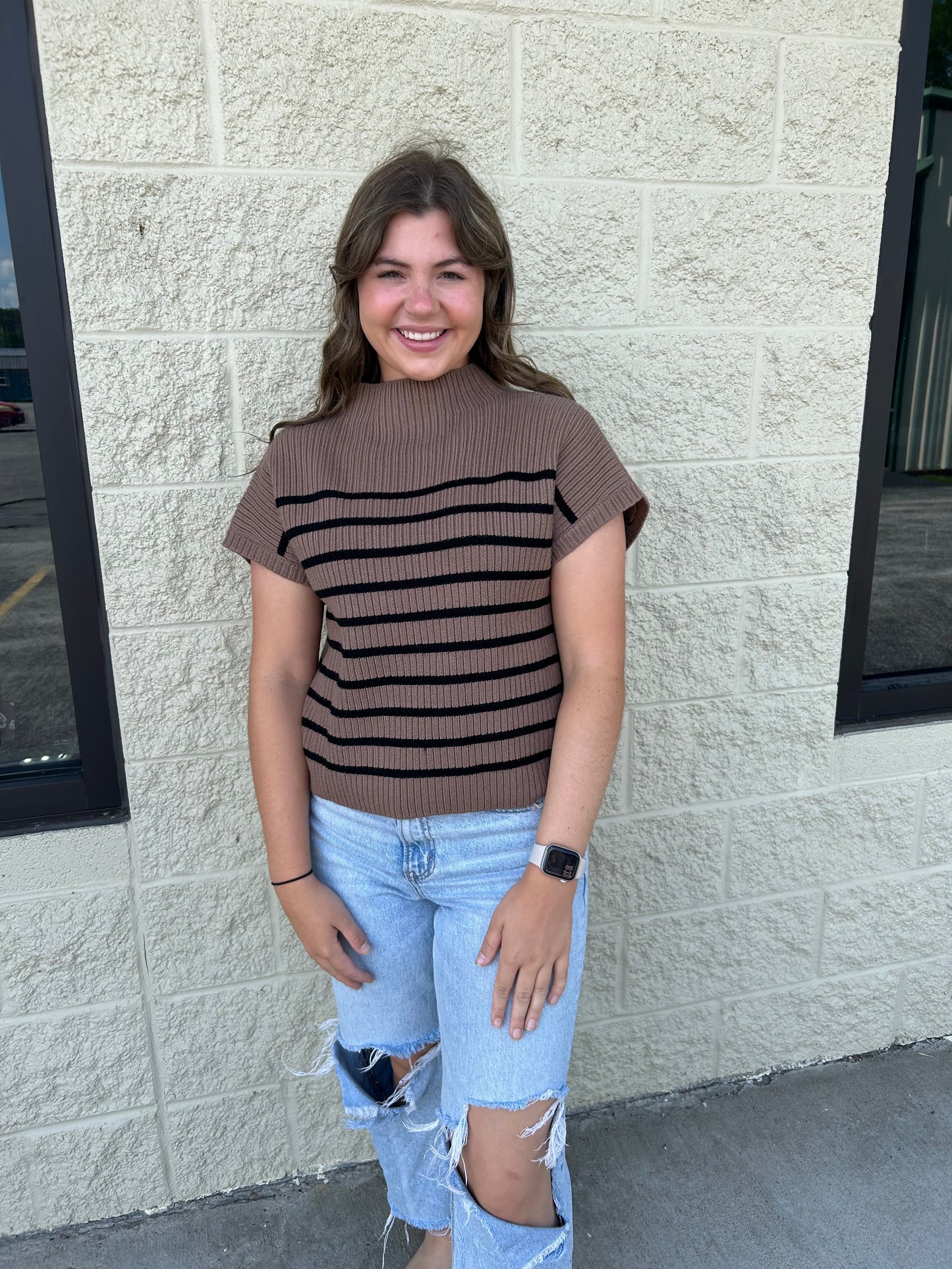 Striped mock neck top
