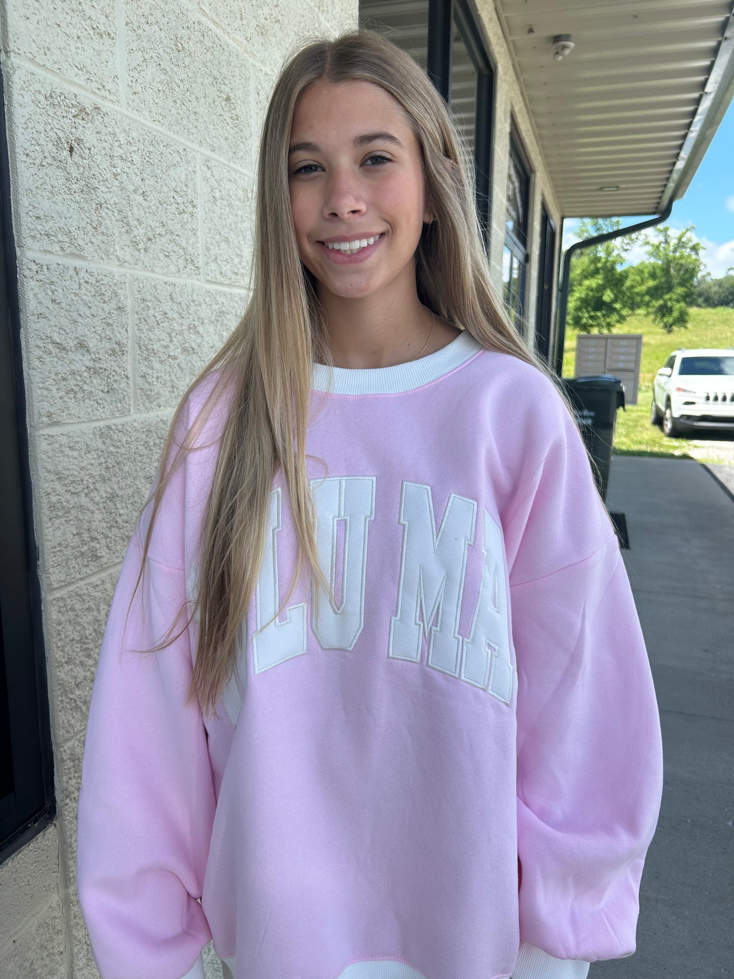 Pink & White LuluMac Crewneck