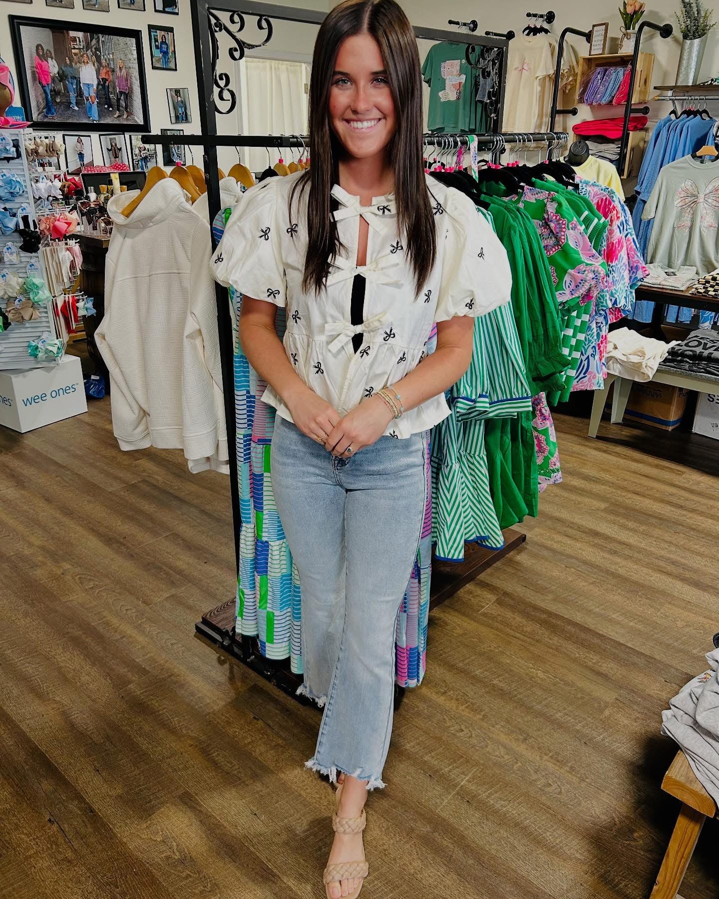 Bubble Sleeve Tie Front