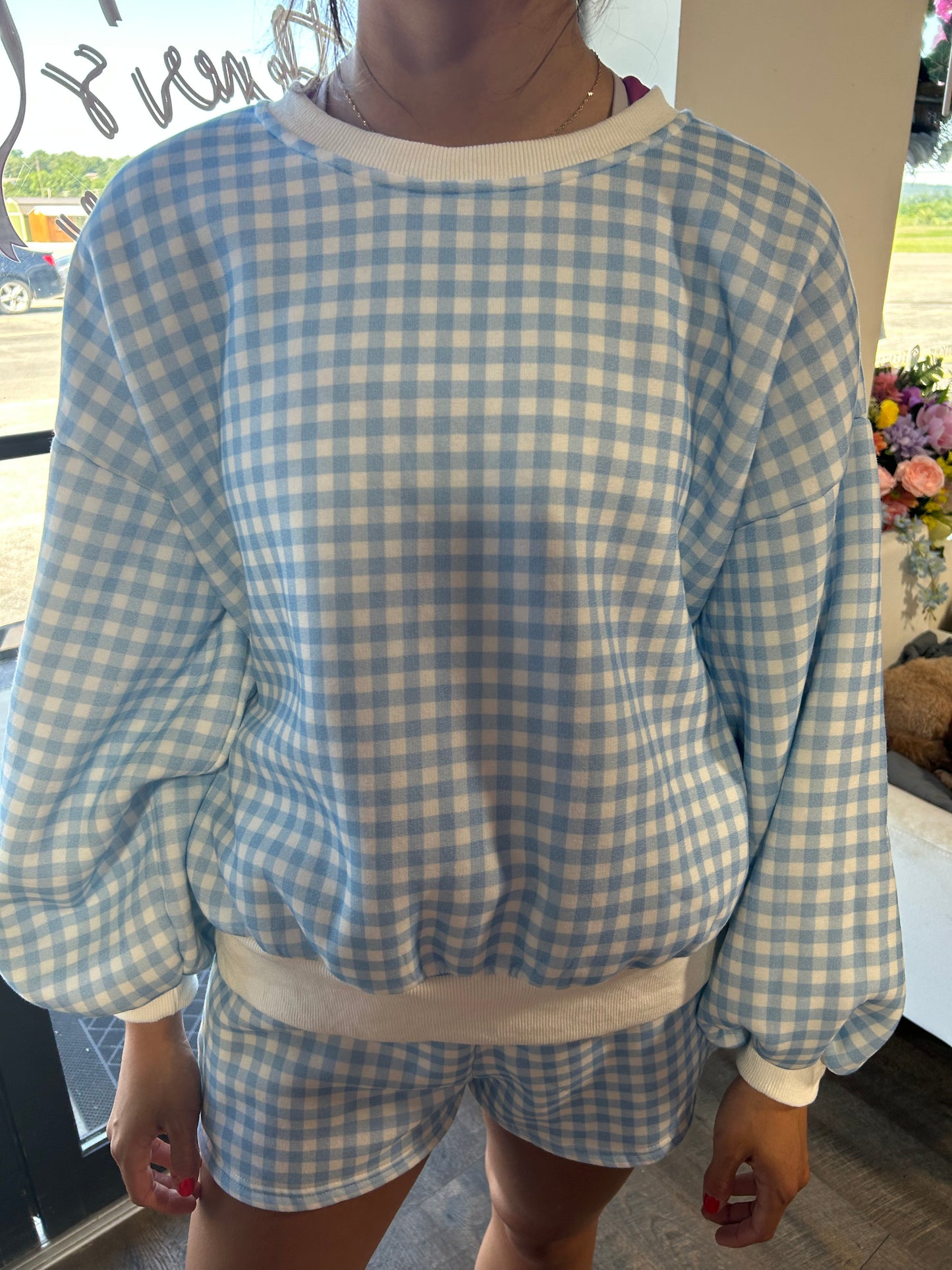 Blue Gingham Shorts Set