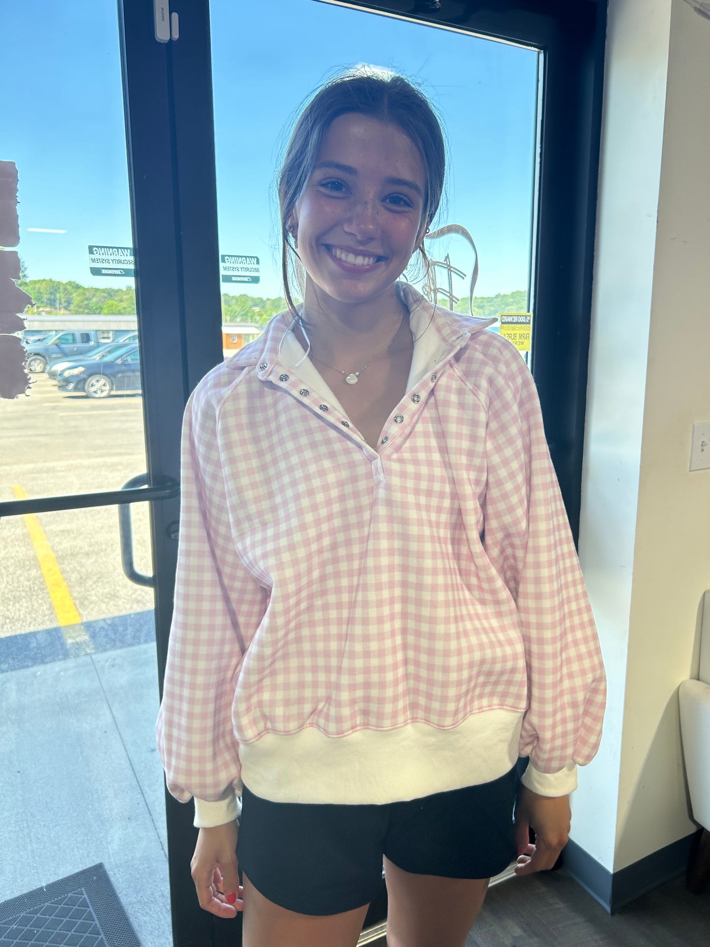 Pink Gingham Crewneck