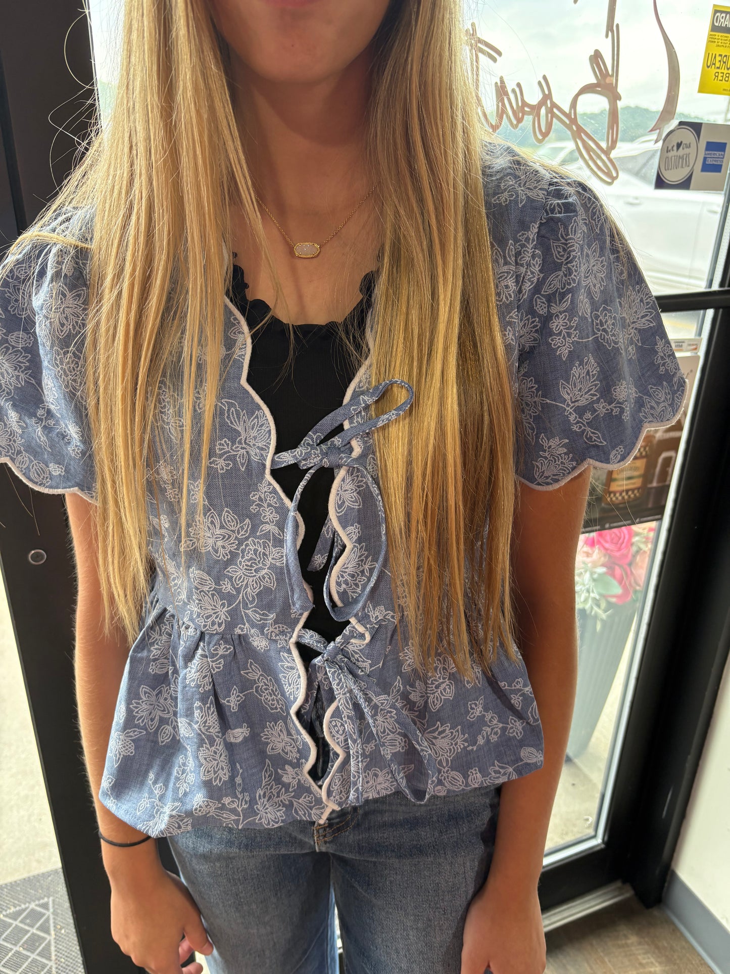 Scalloped Embroidery Top