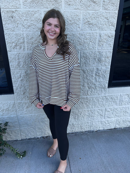 The Everyday Sweater- Brown/White