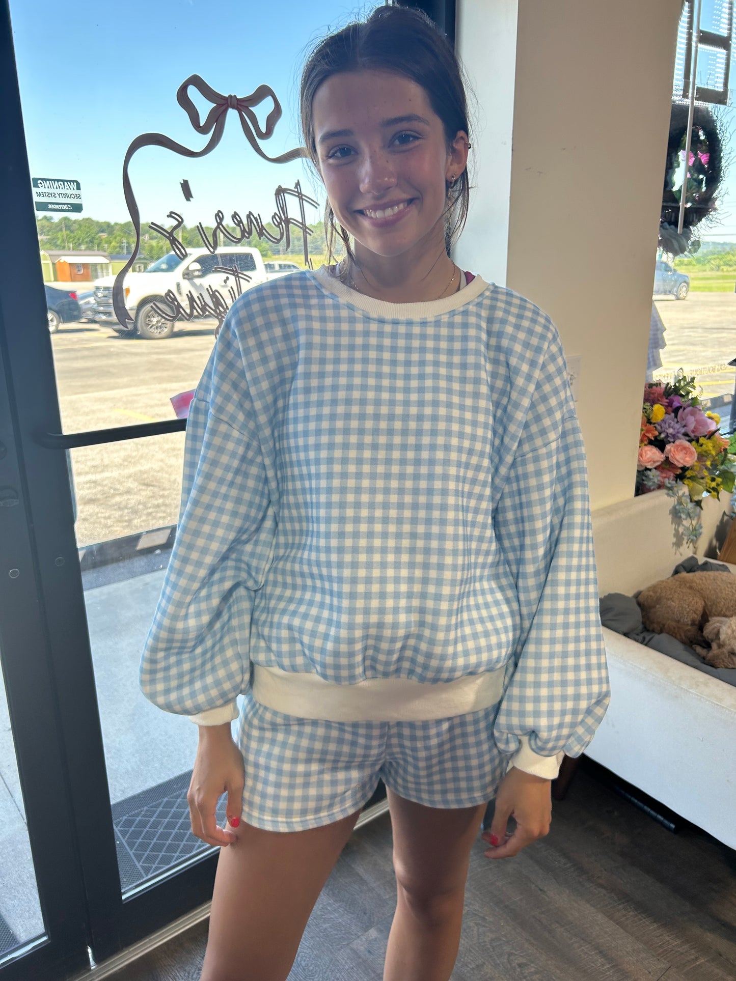 Blue Gingham Shorts Set