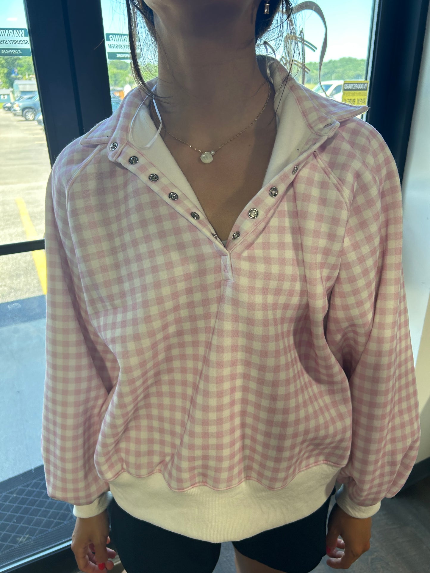 Pink Gingham Crewneck