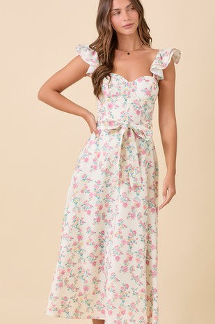 Floral Corset Tie Midi Dress