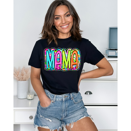 Mama Neon Print - Black Tee