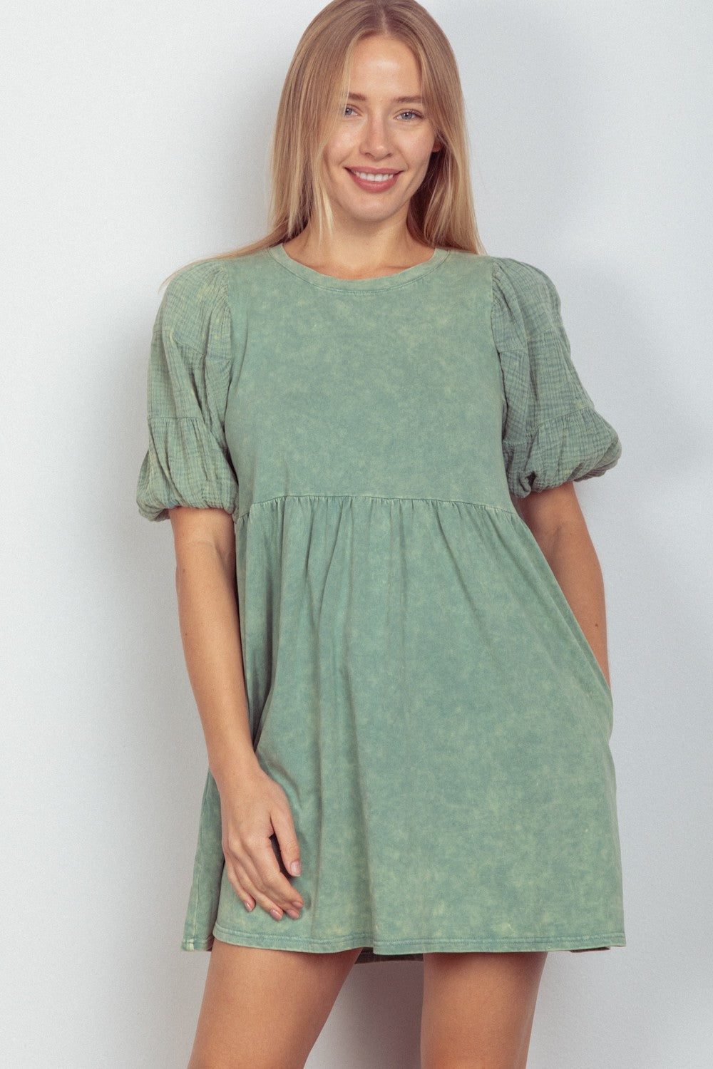 Puff Dress with Pockets - Sage