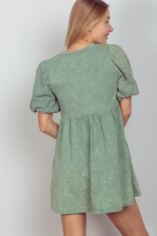 Puff Dress with Pockets - Sage