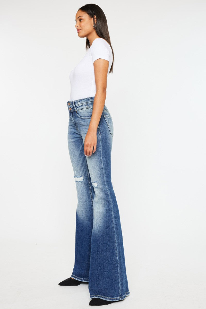 Light Wash Flare Jeans with Distressing